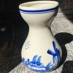 Vintage Delft Blue and White Windmill Ship Pattern Bulb Vase